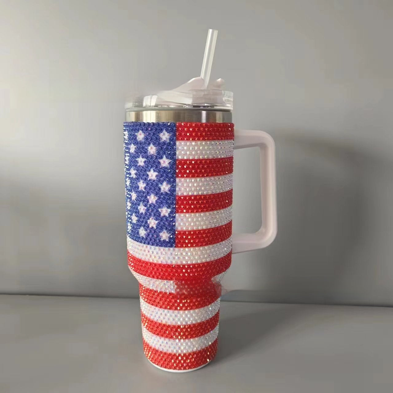 Stainless Steel Cup with Stars and Stripes Flag Design