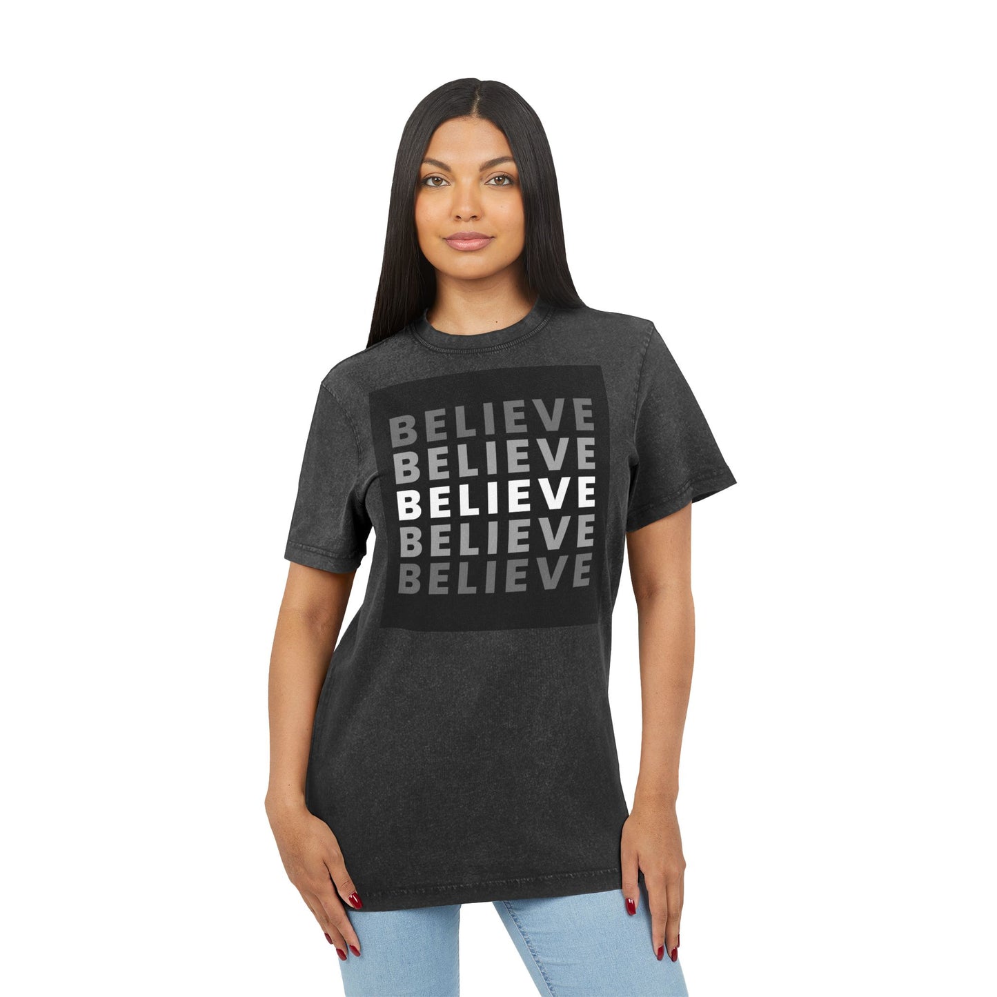 Believe Acid Washed Round Neck Tee