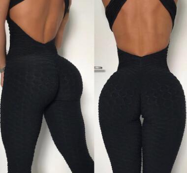 Backless Yoga Jumpsuit with Cross Design Full Bodysuit Tracksuit