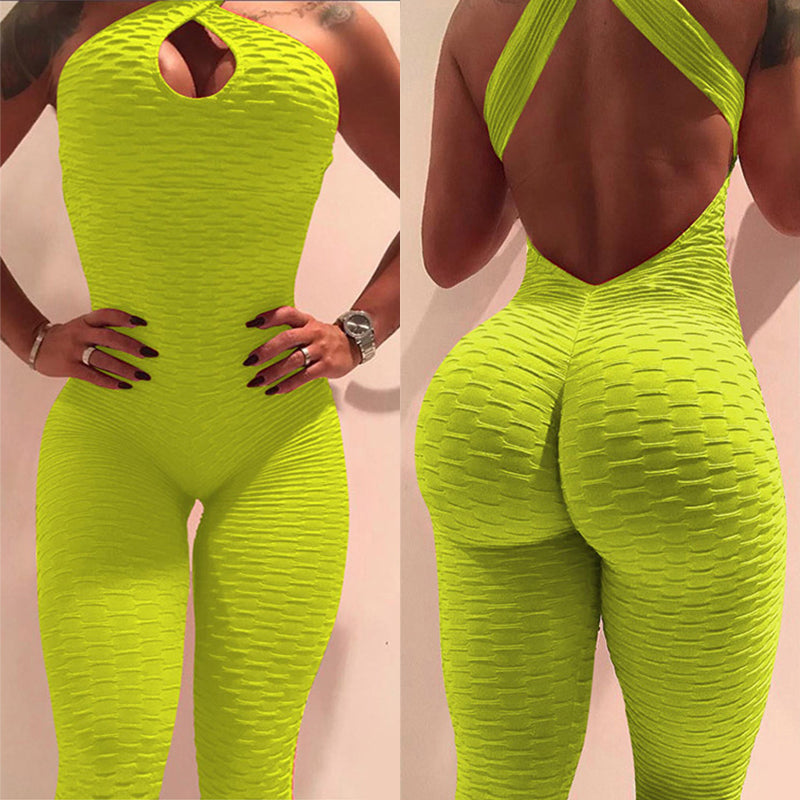 Backless Yoga Jumpsuit with Cross Design Full Bodysuit Tracksuit