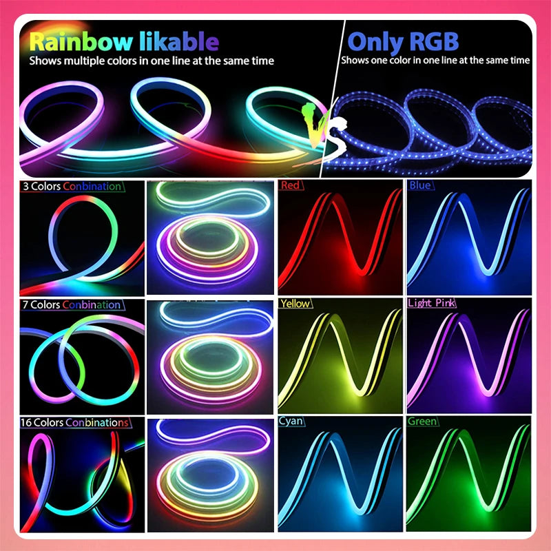 LED Strip Lights Silicone Neon Rope Light with Music Sync RGBIC Dream Color Chasing Strip Tape for Room