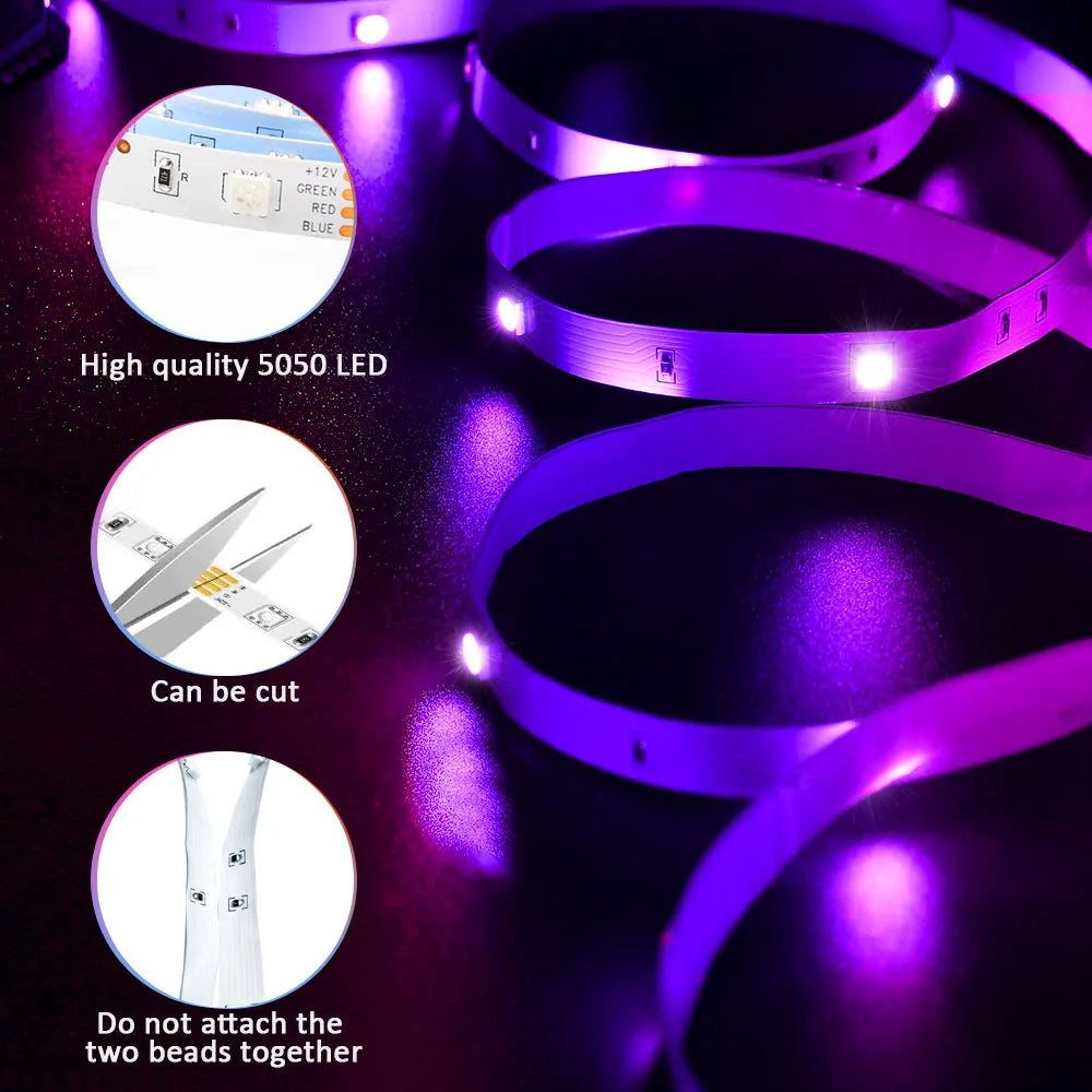 LED Strip Light RGB 5050 Music Sync Color Changing Sensitive Built-in Mic