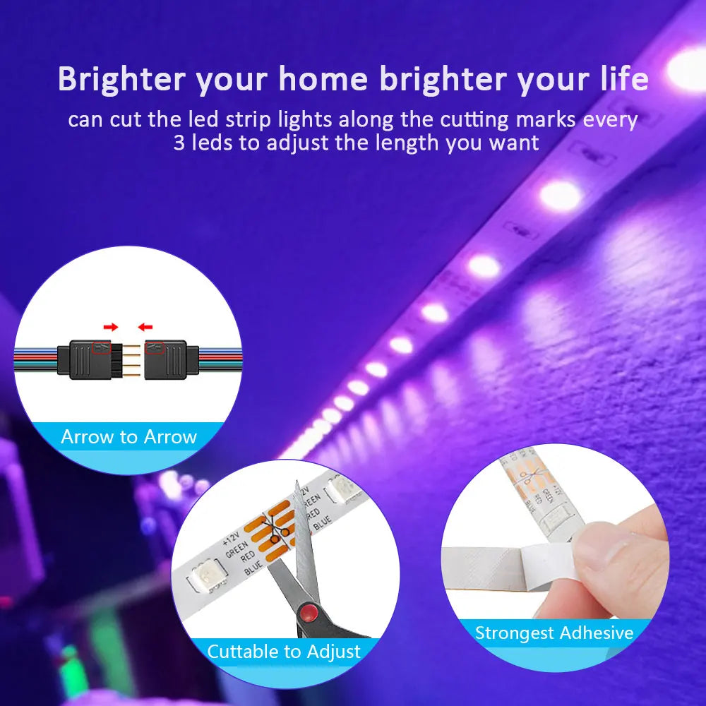 LED Strip Light RGB 5050 Music Sync Color Changing Sensitive Built-in Mic