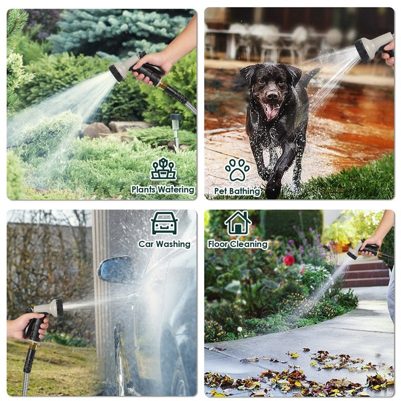 Metal Garden Hose 50ft & 100ft Stainless Steel Flexible, Kink-Free Water Hose with 10 Spray Patterns & 2 Nozzles