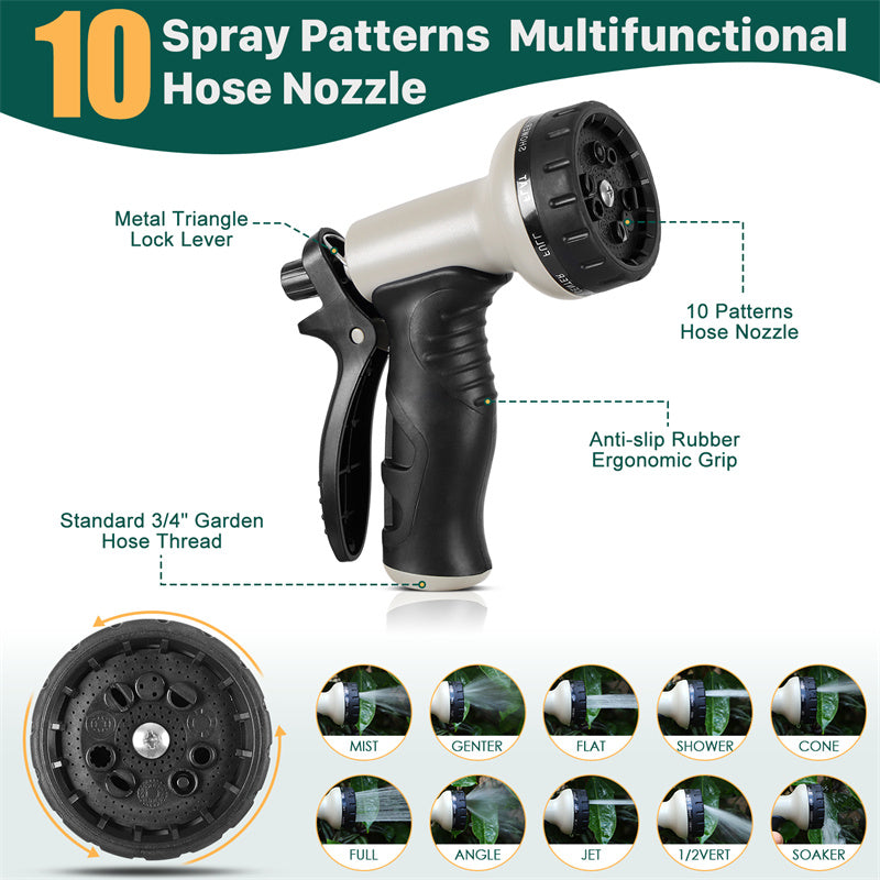 Metal Garden Hose 50ft & 100ft Stainless Steel Flexible, Kink-Free Water Hose with 10 Spray Patterns & 2 Nozzles