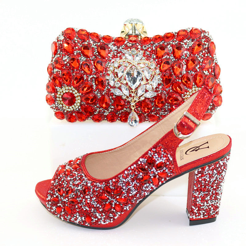 High Heel Style Bag With Rhinestone Shoes