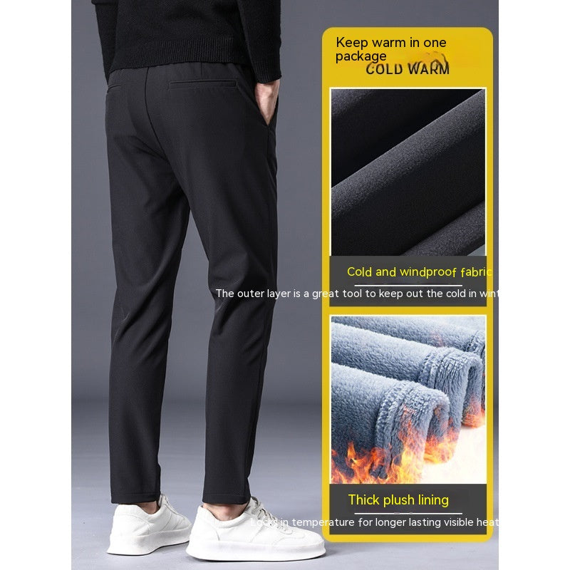 Fleece-lined Thick Casual Pants Slim Fit Ankle Tight Trousers