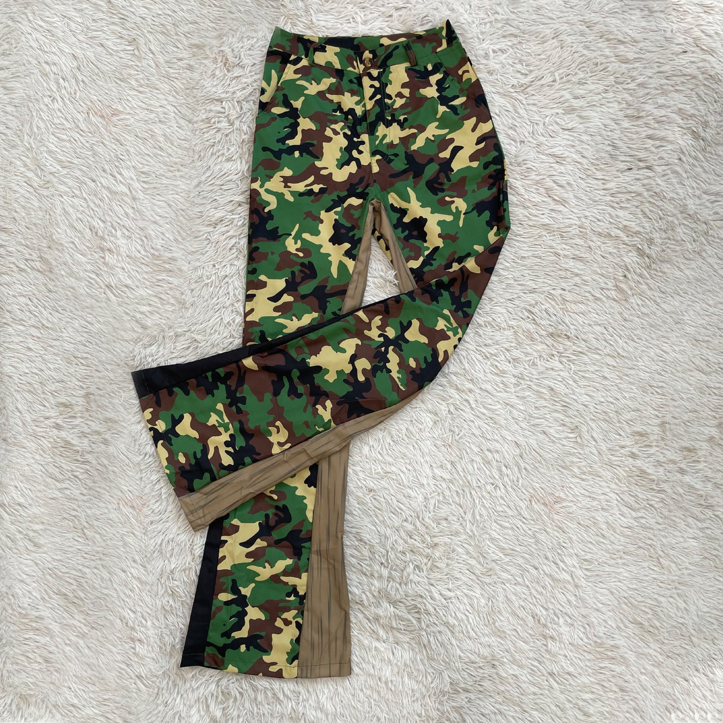 Camo Stitching Flared Pants