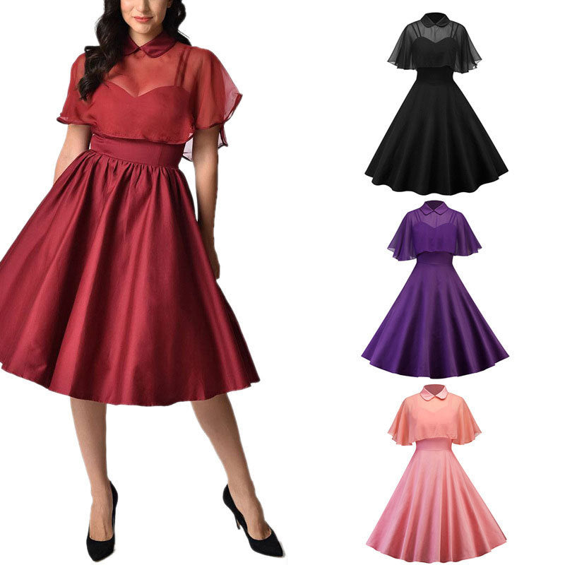 Cape shawl two-piece doll collar dress