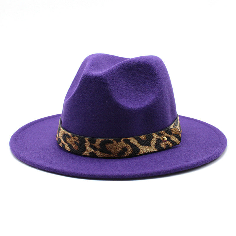 Men's Fashion Leopard Print Woolen Big Brim Top Hat