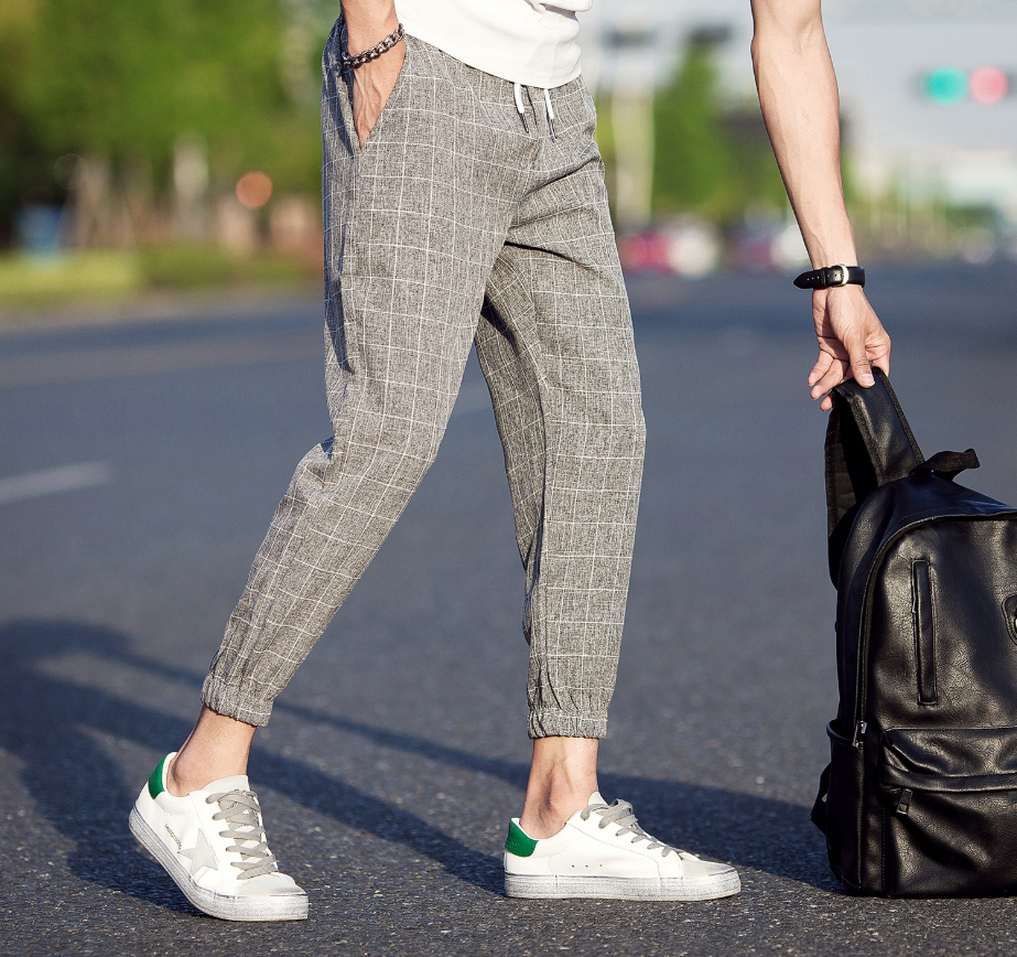 Casual Ankle-Length Plaid Jogger Pants