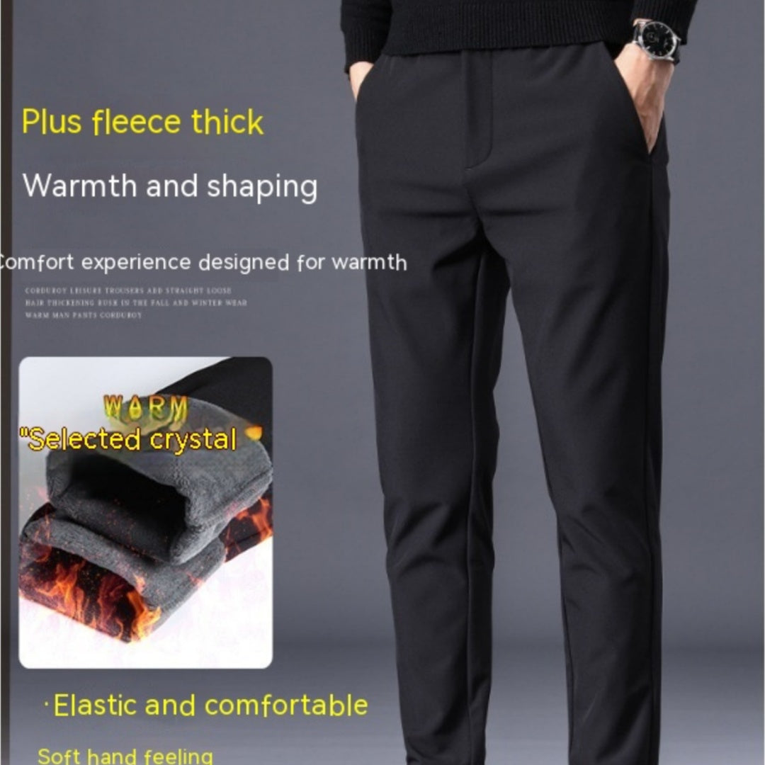 Fleece-lined Thick Casual Pants Slim Fit Ankle Tight Trousers