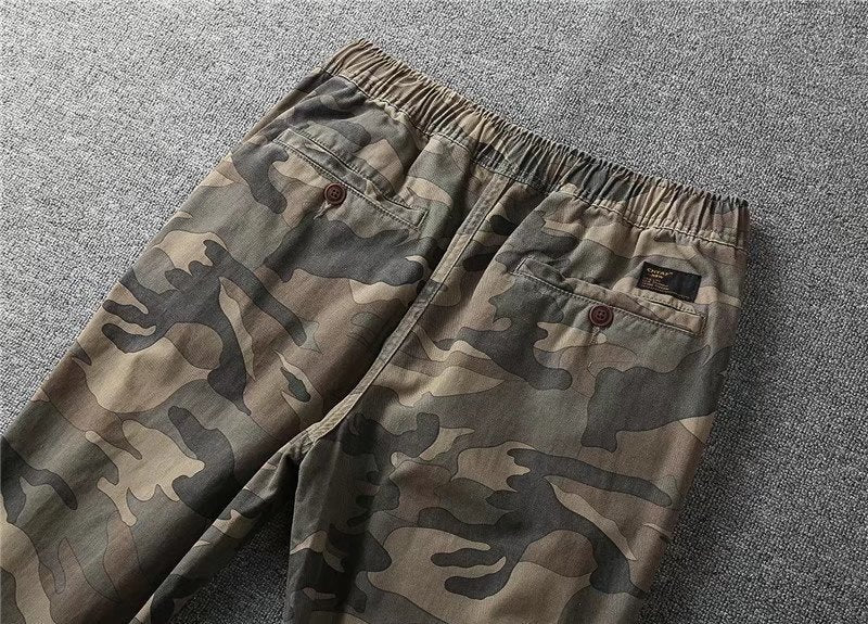 Retro Camouflage Ankle Banded Pants Men's Straight Slim Fit Overalls