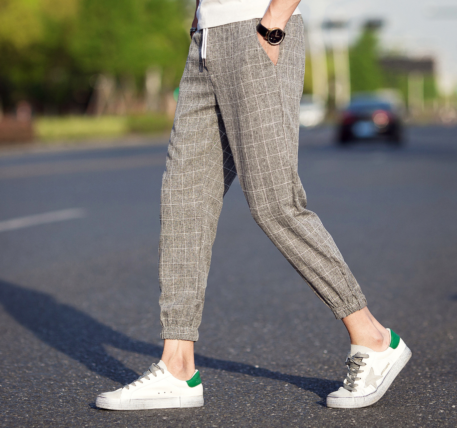 Casual Ankle-Length Plaid Jogger Pants