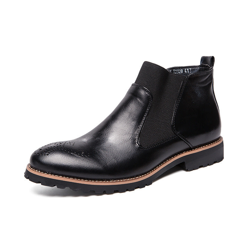 Flat Leather Shoes Mid-high Cut Broch Carved Polished Color