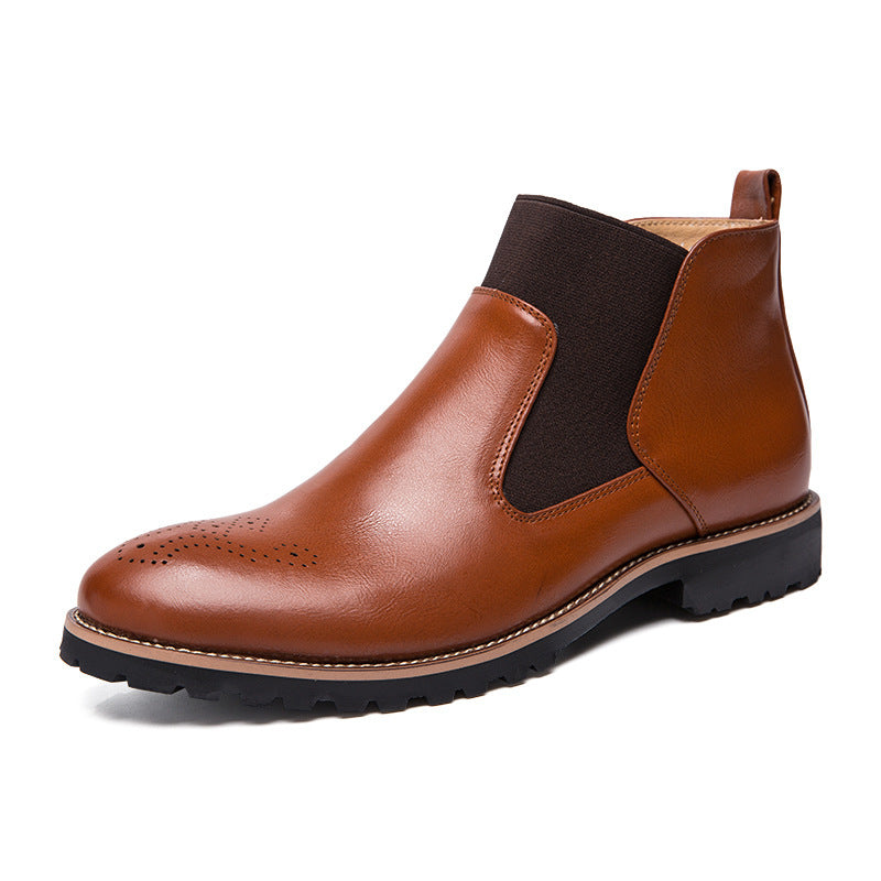 Flat Leather Shoes Mid-high Cut Broch Carved Polished Color