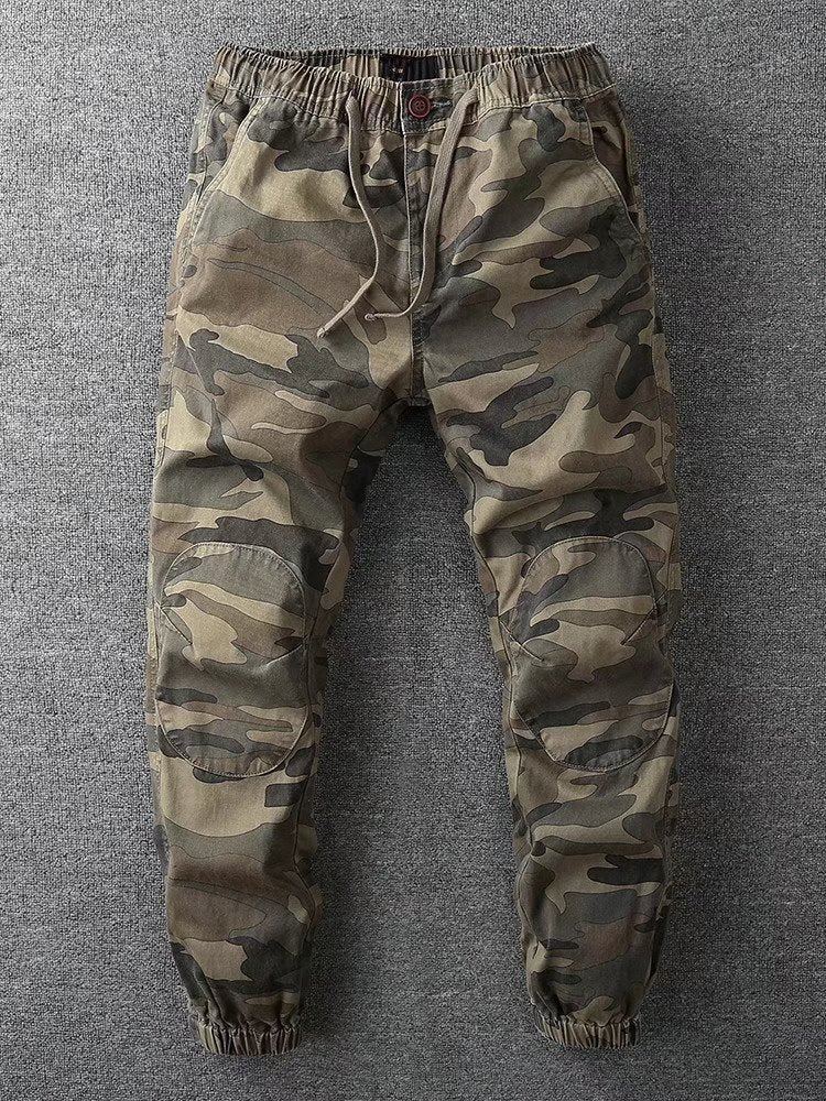 Retro Camouflage Ankle Banded Pants Men's Straight Slim Fit Overalls