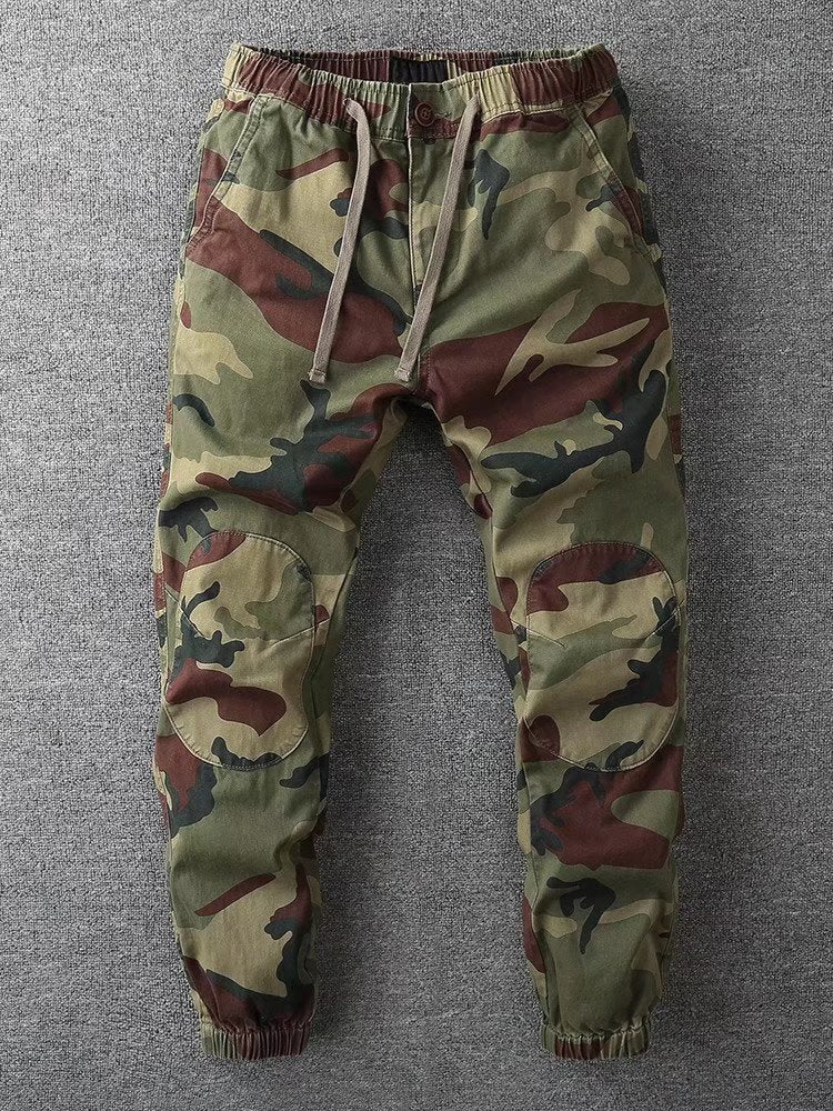 Retro Camouflage Ankle Banded Pants Men's Straight Slim Fit Overalls