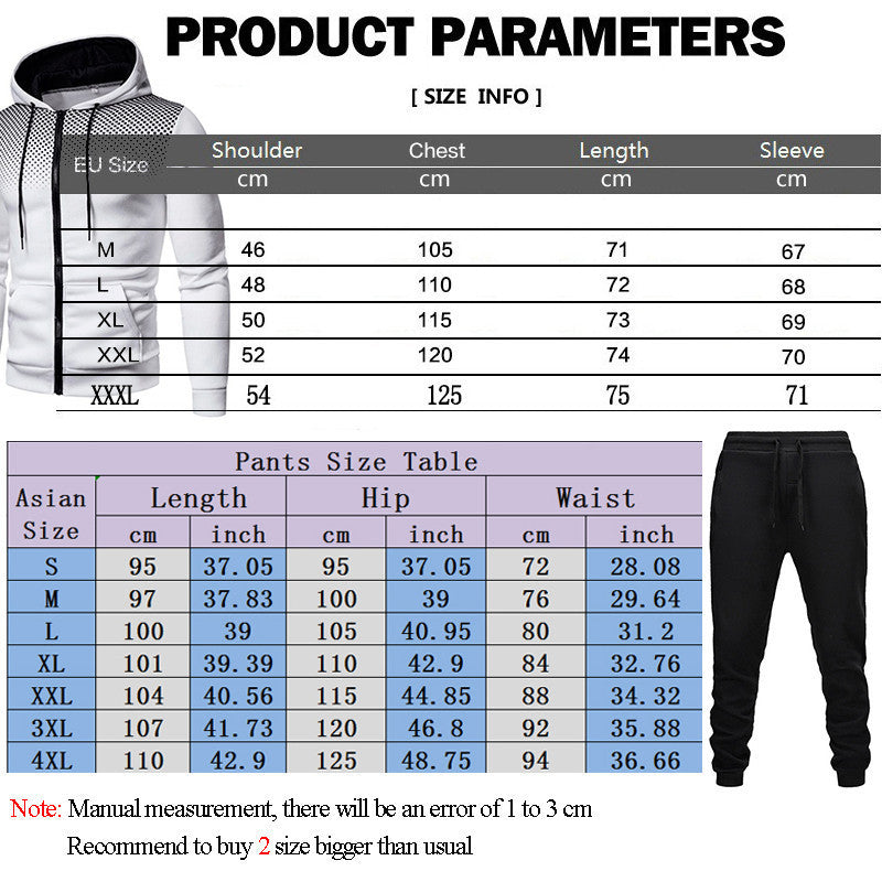 Men Sports And Leisure Suit Zipper Cardigan Hooded Suit Multi-pocket Slim Fit Sweater Suit