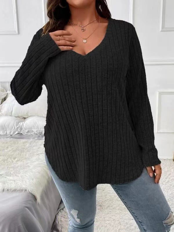 Fashion V-neck Long-sleeved T-shirt