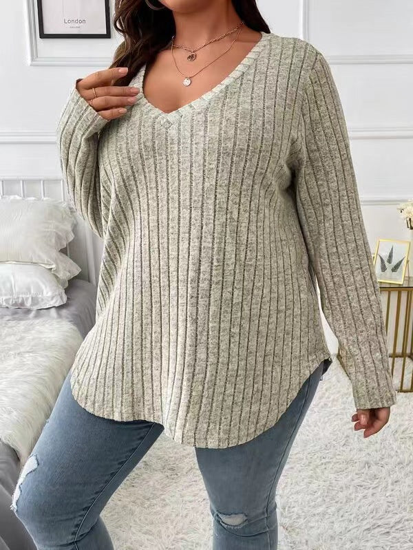 Fashion V-neck Long-sleeved T-shirt