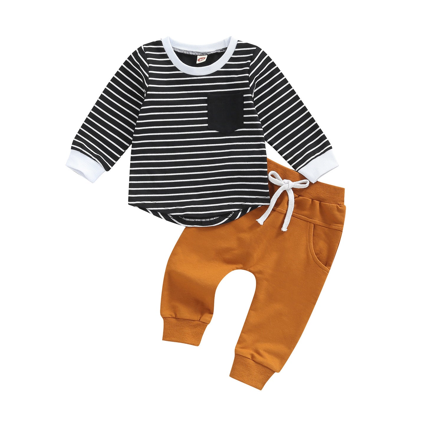 Children's Striped Long Sleeve Round Neck T-shirt Trousers Set