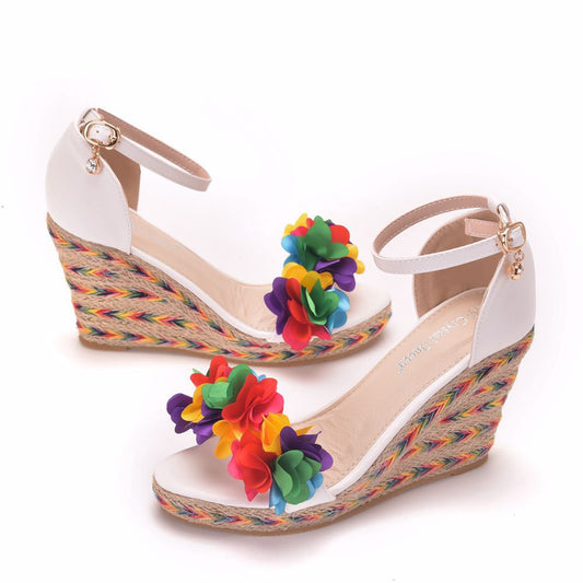 Colorful Flower Fish Mouth Wedge Sandals