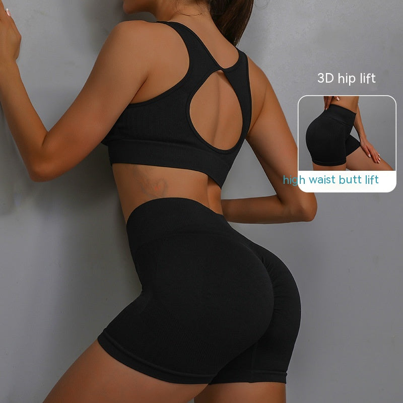 Yoga Suit 2pcs Breathable Hip-lifting Shorts And Hollow Out Back Bra