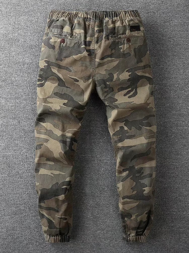 Retro Camouflage Ankle Banded Pants Men's Straight Slim Fit Overalls