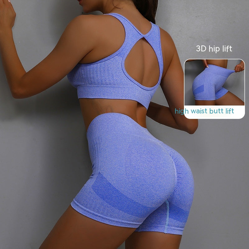 Yoga Suit 2pcs Breathable Hip-lifting Shorts And Hollow Out Back Bra