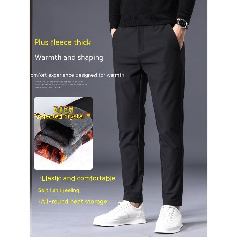 Fleece-lined Thick Casual Pants Slim Fit Ankle Tight Trousers