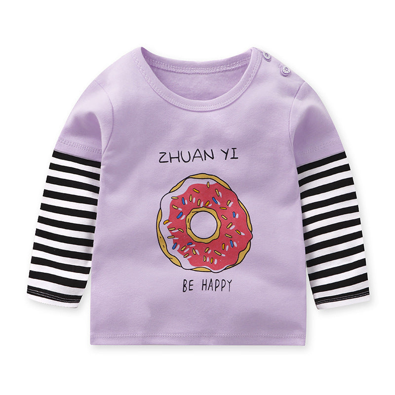 Children's Cotton Base Shirt Round Neck Raglan Sleeves Top