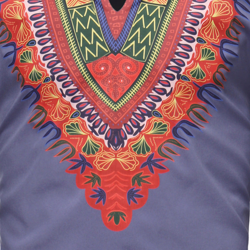 Men's Standing Collar African Native Character Print Three-quarter Sleeves