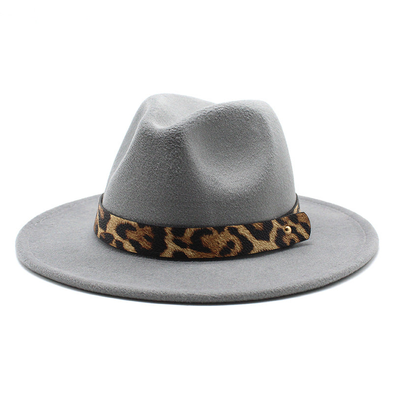 Men's Fashion Leopard Print Woolen Big Brim Top Hat