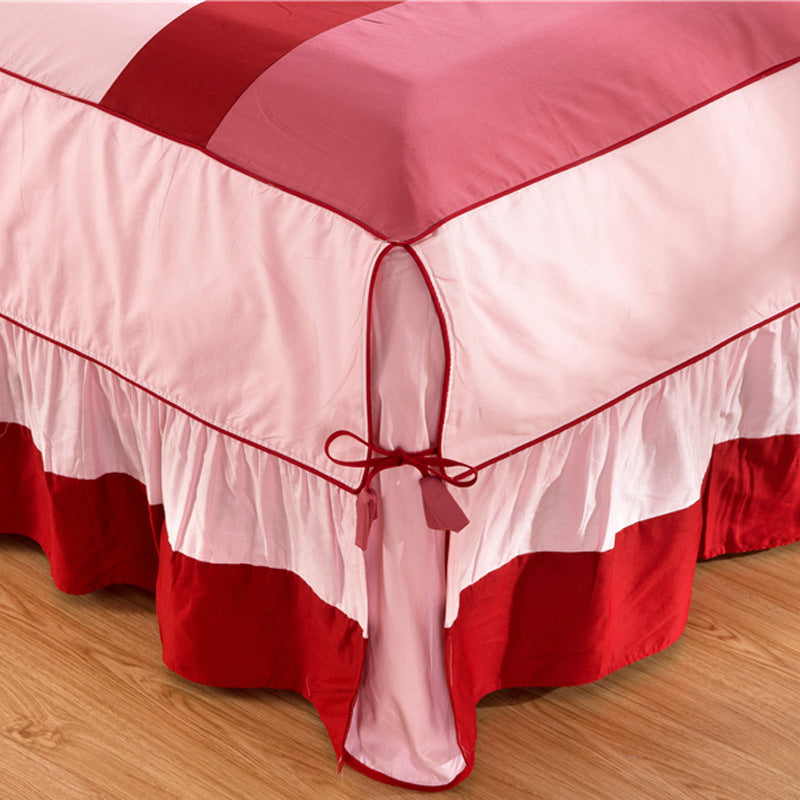 Solid color cotton bed skirt set of four