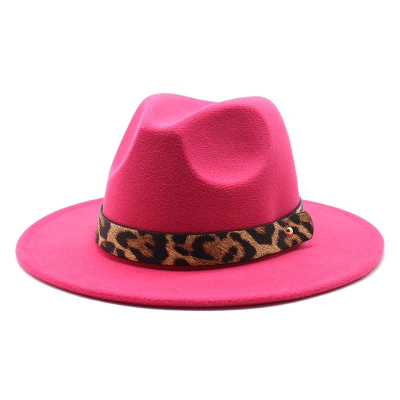 Men's Fashion Leopard Print Woolen Big Brim Top Hat