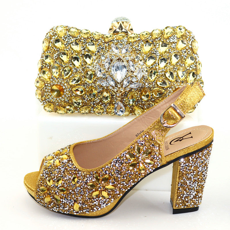 High Heel Style Bag With Rhinestone Shoes