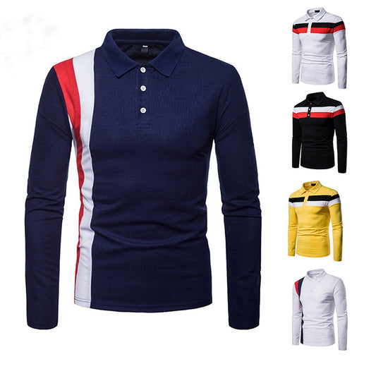 Tri-color Stitching Fashion Casual Men's Lapel Long Sleeve