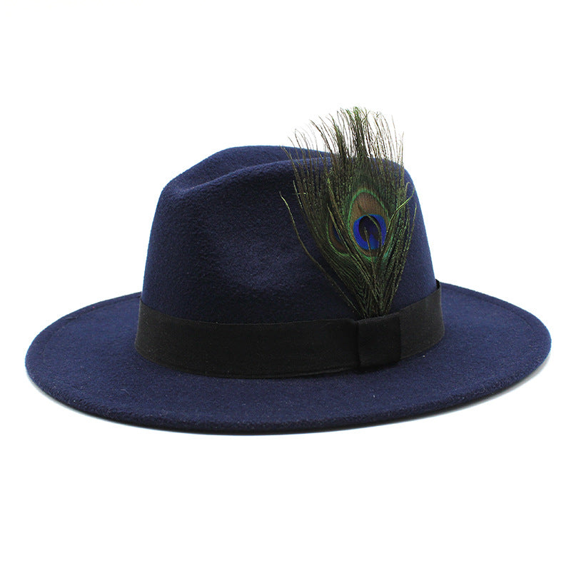 Women's Woolen Big Brim Peacock Feather Casual Sun Hat