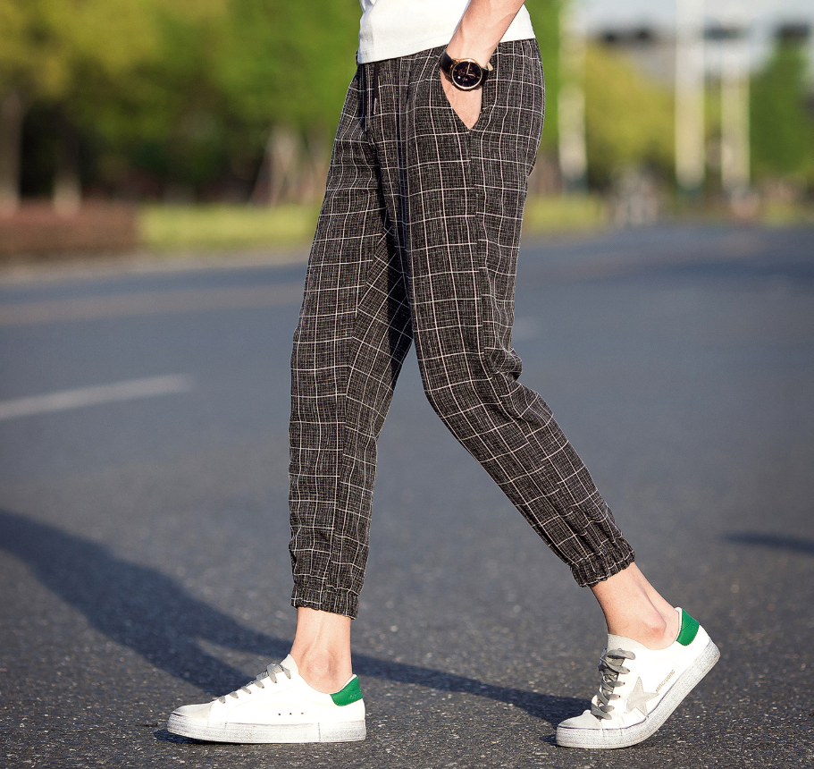 Casual Ankle-Length Plaid Jogger Pants