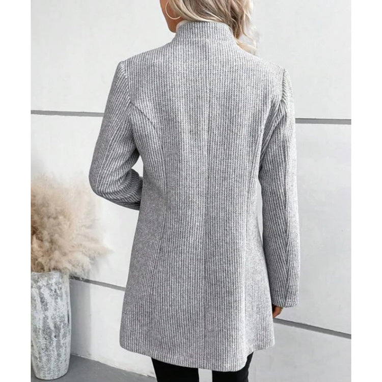 FallWinter Slim Jacquard Stitching Temperament Commute Women's Woolen Coat