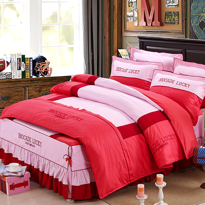 Solid color cotton bed skirt set of four