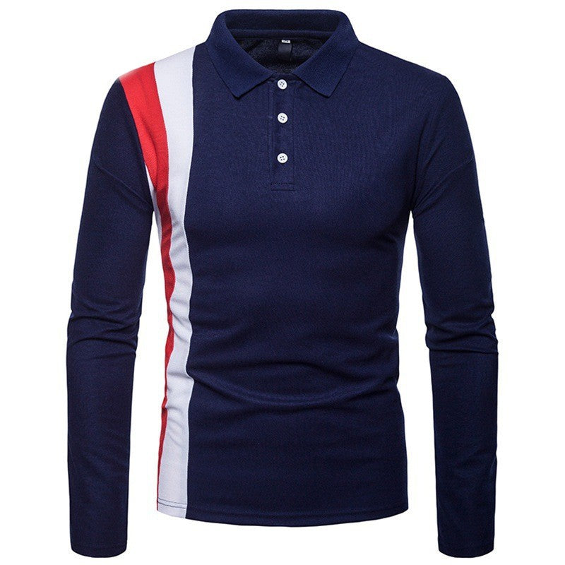 Tri-color Stitching Fashion Casual Men's Lapel Long Sleeve