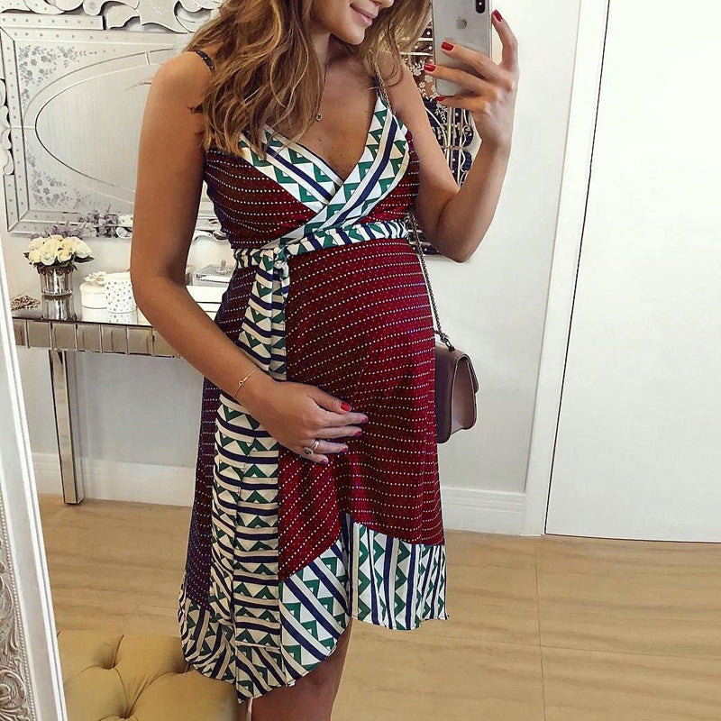 European and American printed sling maternity dress