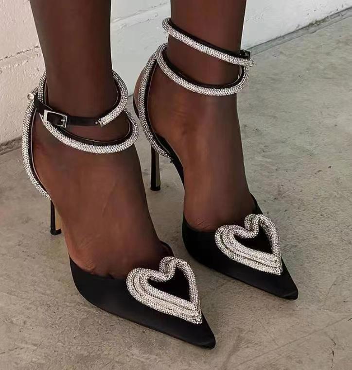 Fashionable All-match Heart-shaped Rhinestone Sandals