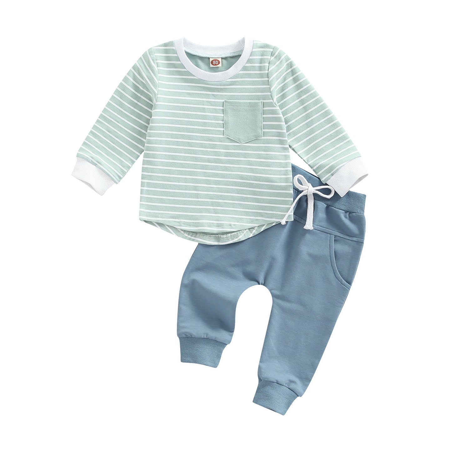 Children's Striped Long Sleeve Round Neck T-shirt Trousers Set