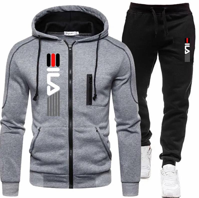 Men Sports And Leisure Suit Zipper Cardigan Hooded Suit Multi-pocket Slim Fit Sweater Suit