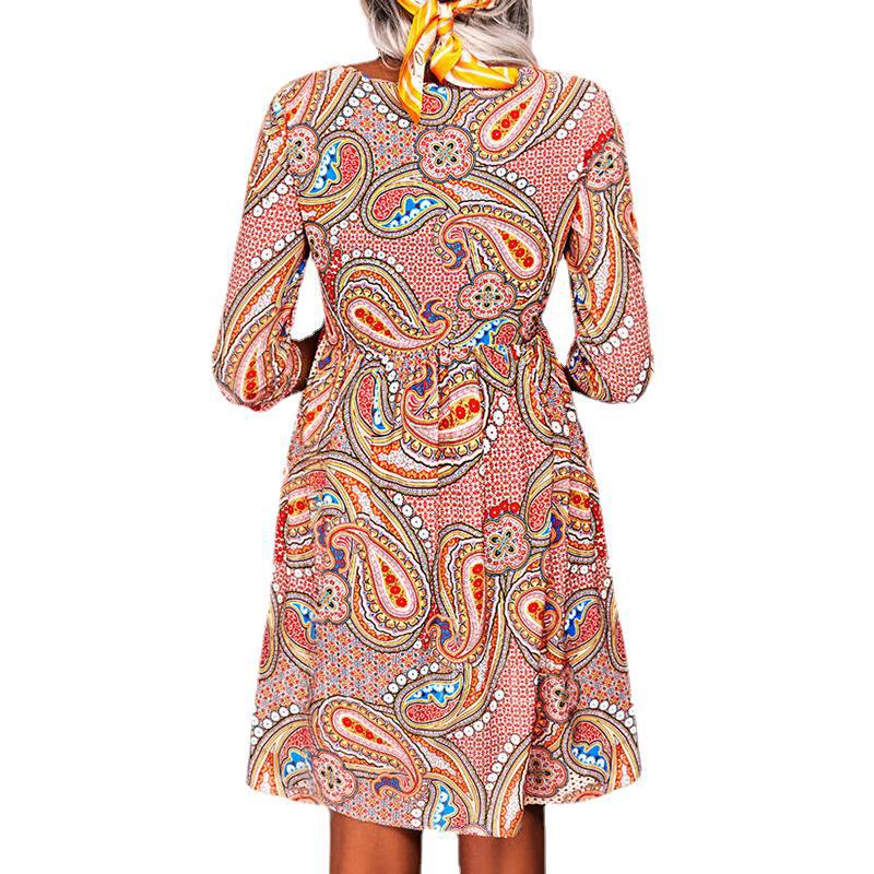 Printed V-Neck 3/4 Sleeve Casual Dress