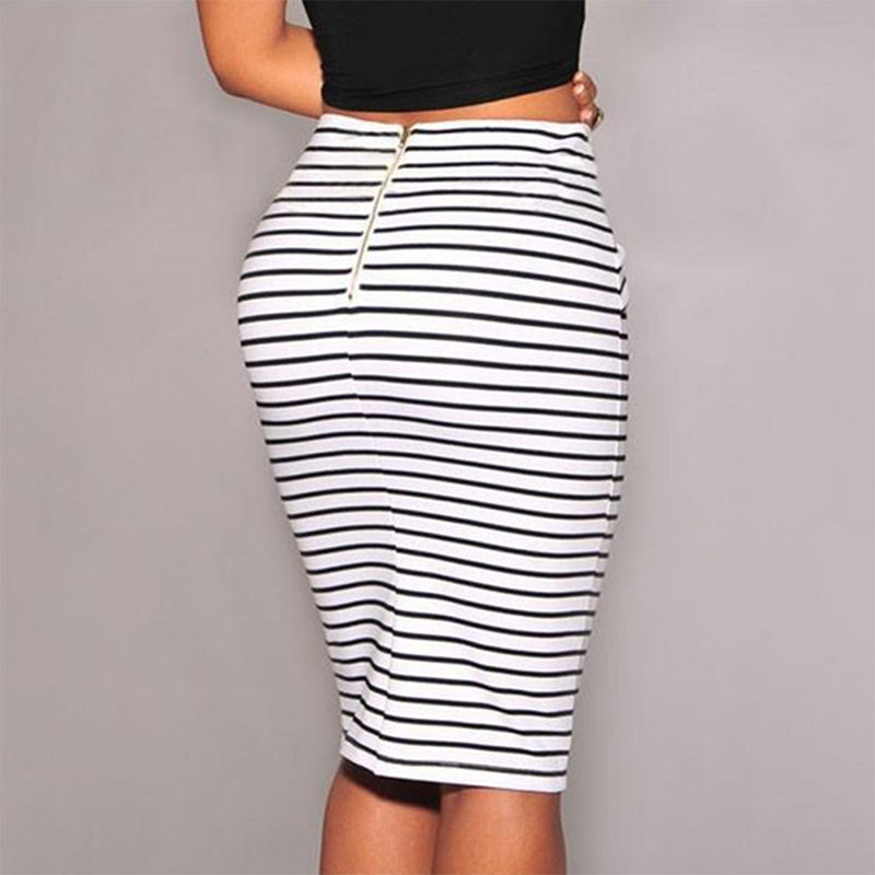 High waist Striped Lace Tight Hip Skirt