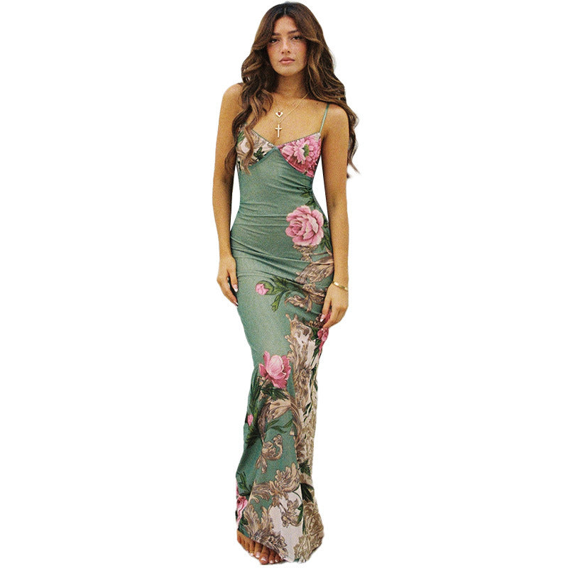 Casual Slim Fit Print Halter Dress